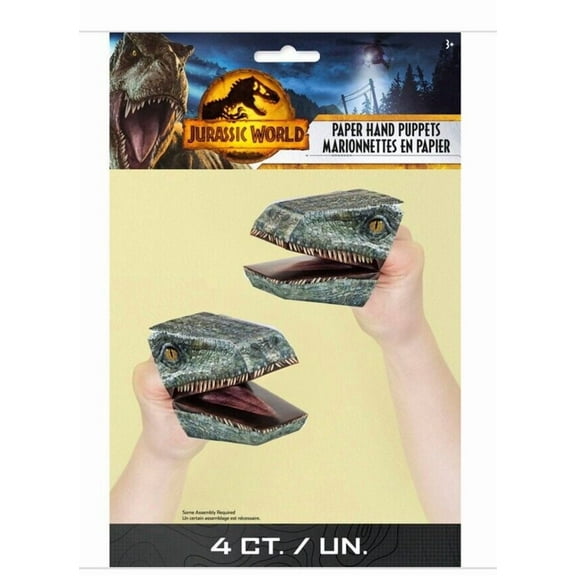 Jurassic World DIY Hand Dinosaur Puppets Favour, 4 Count