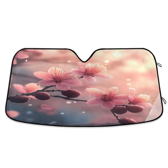 Pink Peach Blossoms Car Windshield Sun Shade Foldable Car Front Window Visor Heat and UV Protection 53x23.5
