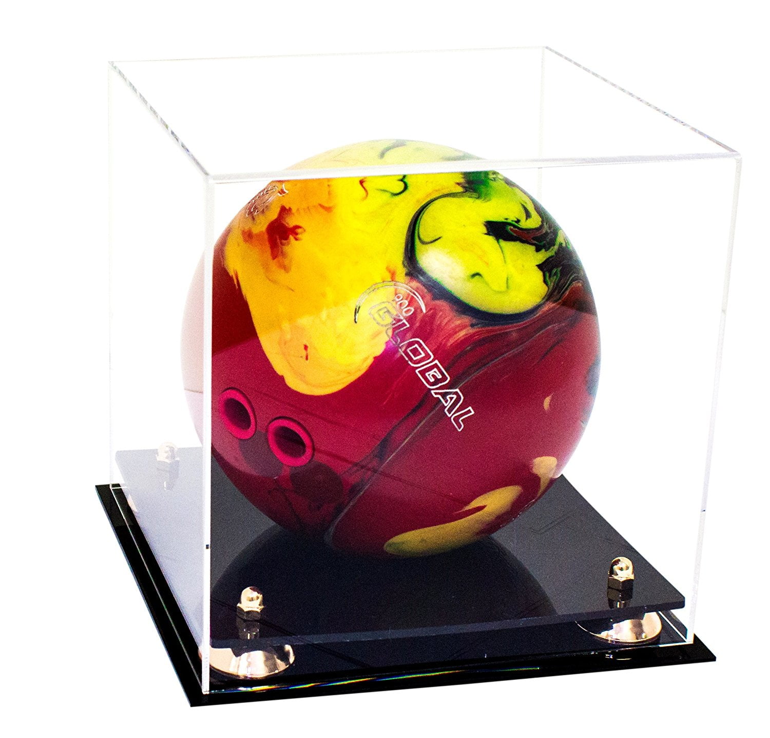 Deluxe Clear Acrylic Bowling Ball Display Case with Gold Risers (A028