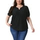 thumbnail image 1 of Blusas de verano de mujer plus size Agnes Orinda, con escote en V, mangas cortas y diseño hueco, talla 3X, color negro, 1 of 6