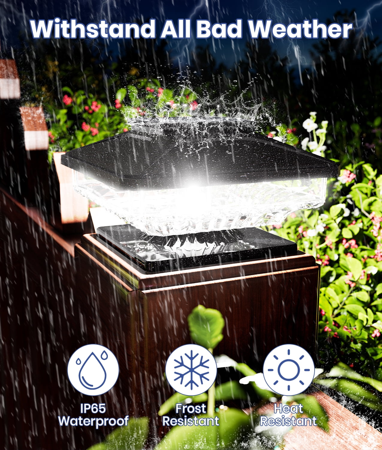 BITPOTT 6 Pack Solar Post Cap Deck Lights Modern Waterproof IP65 Cool White LED Rust Resistant Black for 4x4 5x5 6x6 Posts