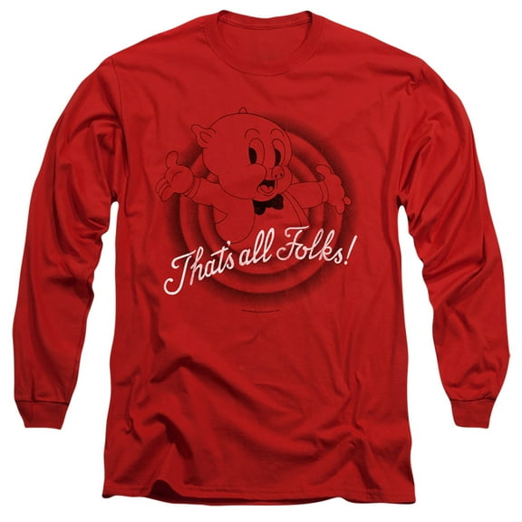 Looney Tunes Thats All Folks Long Sleeve Adult 18/1 T-Shirt Red