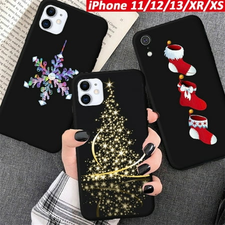 Black Gold Xmas Santa Christmas Tree Socks Snowflake Phone Coque Case For iPhone 11,iPhone XS Max X XR Fundas Cover for iPhone 13 Mini Case 13 12 Pro Max Mini 12 Case