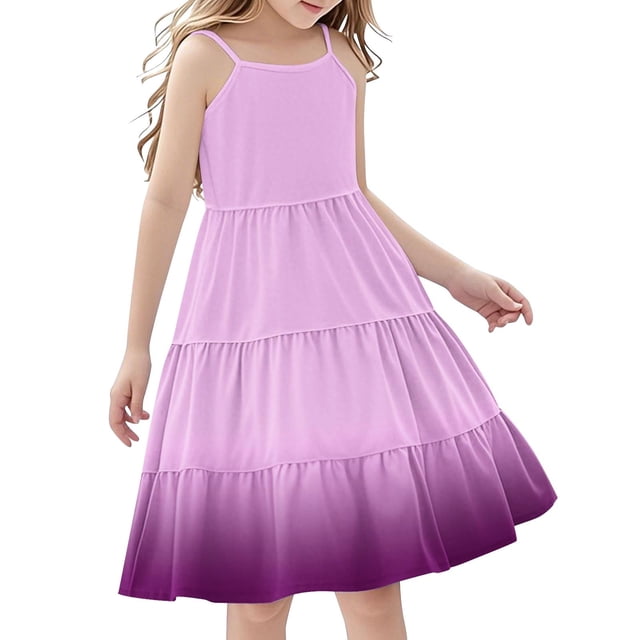 Tranfacy Robes d'Été pour Ados, Robe d'Été pour Filles, Robe d'Été Boho pour Fille 4-14 Ans à Dégradé de Couleurs, Décontractée, Sans Manches, à Étages, Style Nuisette
