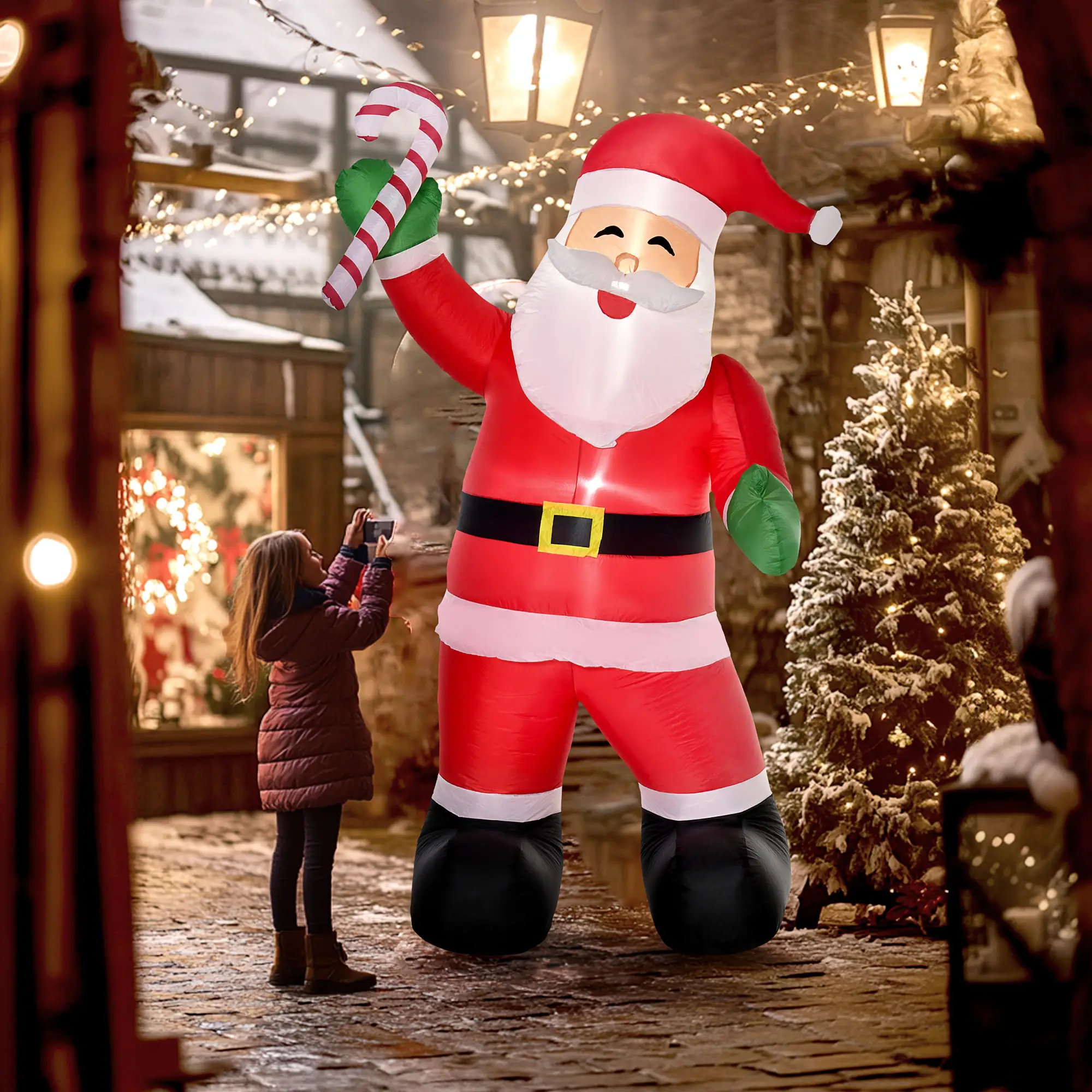 Astoutdoor 8 ft Christmas Inflatable Santa Claus with Candy Cane, Polyester