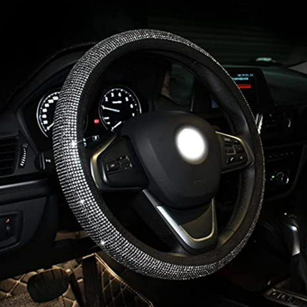 Funda para volante de coche de 15 pulgadas, elegante y brillante, antideslizante, ideal para la mayoría de los coches, color blanco diamante.
