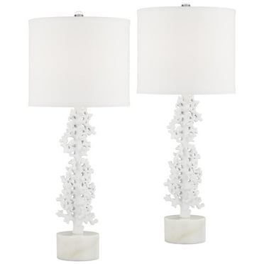 360 Lighting Avery 29 1/2" Tall Faux Coral Modern Coastal End Table Lamps Set of 2 White Living Room Bedroom Bedside Nightstand