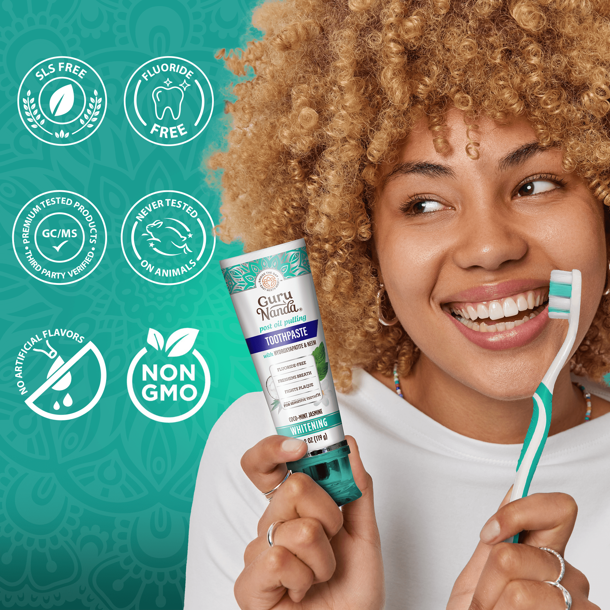 GuruNanda Fluoride-Free Whitening Toothpaste With 5% Hydroxyapatite and Neem - 4 Pack