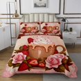 thumbnail image 1 of Erosebridal Ensemble de Couvre-Lit Fraise Latte Grand, Ensemble de Literie Roses Roses, 3 Pcs, Respirant, 1 of 5