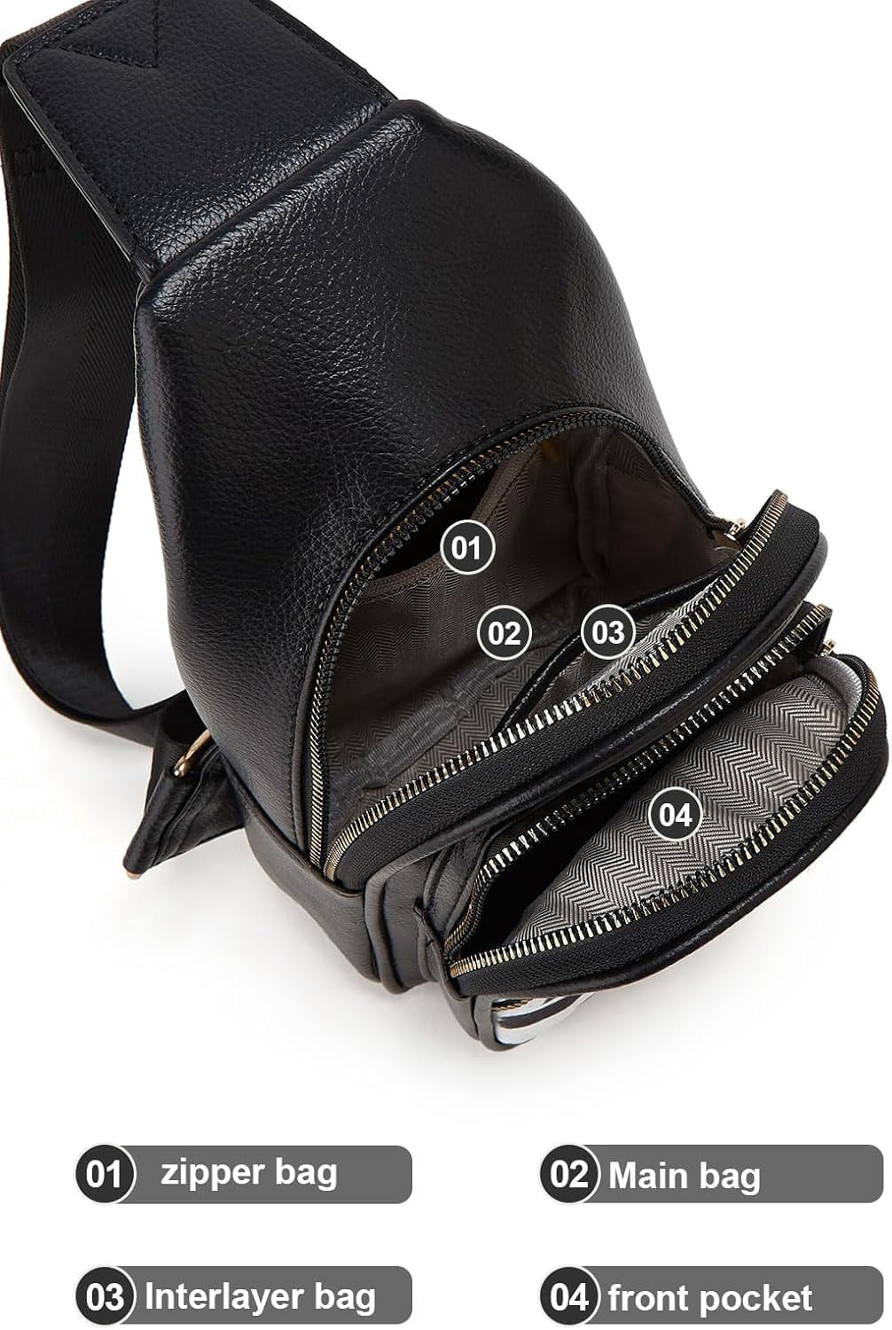 Small Sling Bag for Women, Vegan Leather Fanny Pack Crossbody Bags for Women, Chest Bag With Wide Strap