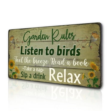 TIANCENTRAL H Rustic Vintage Garden Signs - 16x8 Inches, Robins Sunflowers, Farmhouse Retro Decor, Easy Hanging Plaques