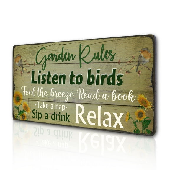 TIANCENTRAL H Rustic Vintage Garden Signs - 16x8 Inches, Robins Sunflowers, Farmhouse Retro Decor, Easy Hanging Plaques