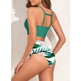 thumbnail image 5 of SHEWIN Women's Bikini Sets Two Pieces Swimsuits High Neck Bathing Suits Tropical Leaf Print High Waisted Tummy Control Swimwear Racerback Tops with Bottom, 5 of 8