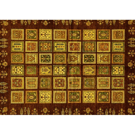 Ahgly Company Machine Washable Indoor Rectangle Abstract Yellow Modern Area Rugs, 7' x 9'