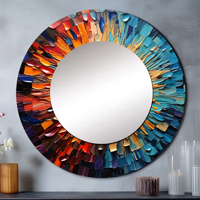 Designart "Mosaïque des Disques Vinyles Colorés I" Musique Miroir Rond Multicolore - Miroir Rond Décoration Murale - Miroir Imprimé Rond Mi-Siècle 36 Pouces x 36 Pouces Pouces
