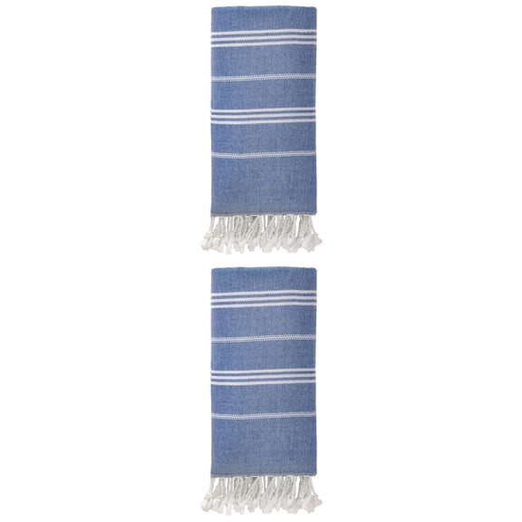 Unique Bargains Stripe Turkish Sand Free Towel 2 Pack Royal Blue 71"x35"