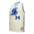 thumbnail image 2 of Men's Mitchell & Ness Shaquille O'Neal Cream Los Angeles Lakers Chainstitch Swingman Jersey, 2 of 5