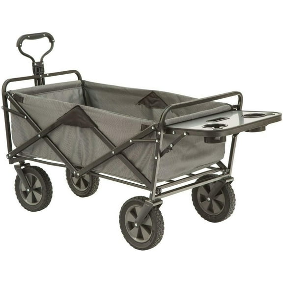 Mac Sports Collapsible Outdoor Utility Wagon with Folding Table and Drink Holders, Gray