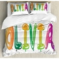thumbnail image 1 of Olivia Queen Size Duvet Cover Set, Well-Known Traditional Girl Name with Medieval Roots Modern Funny Party Letters, Decorative 3 Piece Bedding Set with 2 Pillow Shams, Multicolor, by Ambesonne, 1 of 3