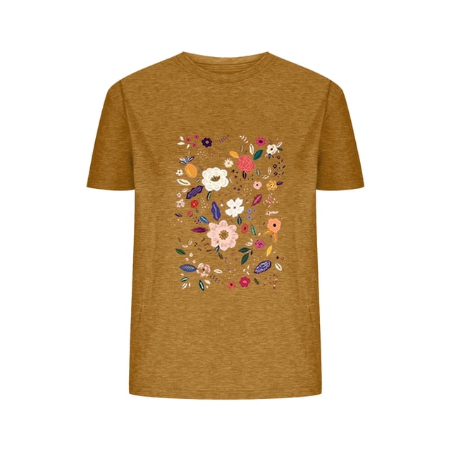 Camisetas de Verano de Mujer Pequeña Flor Impresa Cuello Redondo Manga Corta Superior, Verano Superior de las Mujeres