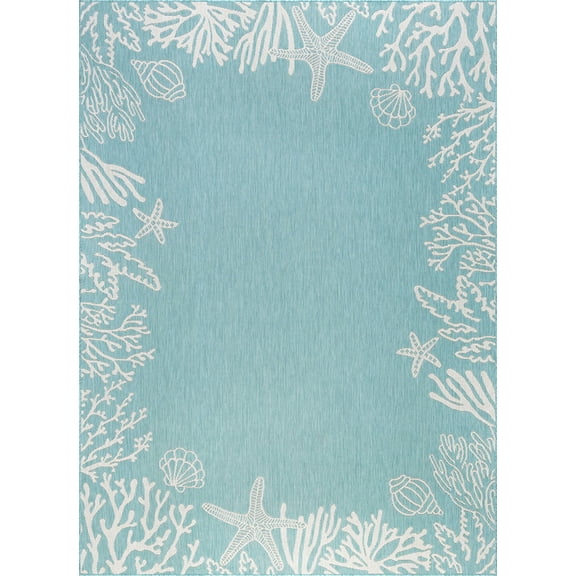 Tayse Eco Area Rug ECO1506 Novelty Aqua Shells Sea 8' 9" x 12' 2" Rectangle