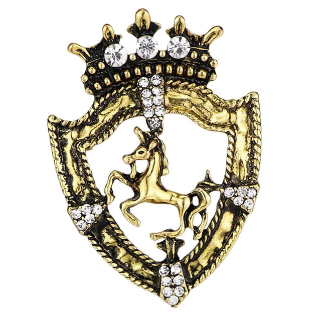 Broche de solapa Vintage jinwen Horese insignia de cristal disfraz de mujer Latón antiguo