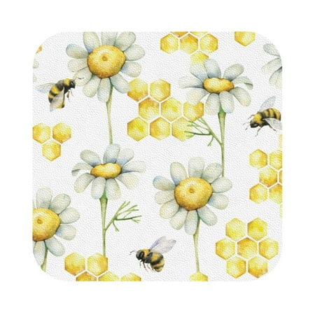 

Matuu Sweet Honey for Cup Coasters Set of 6 Leather Coasters Desk Coasters for Office Measures 4” x 4” Square