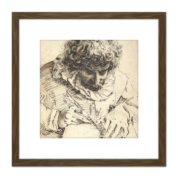 Goltzius Portrait Gillis Van Breen Drawing Carving 8X8 Inch Square Wooden Framed Wall Art Print Picture with Mount
