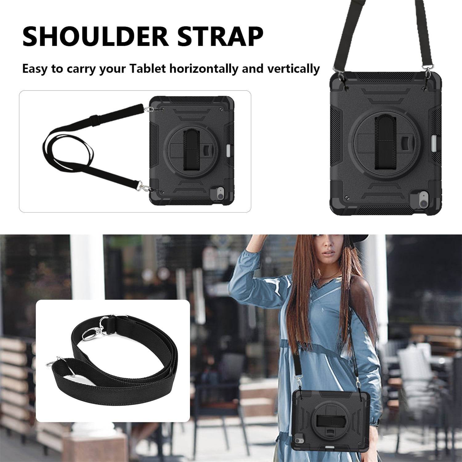 Shockproof Case for Apple iPad 11th 10th Gen 2025 2022, with Pencil Holder Military Grade Protection Rotating Stand Hand Strap Shoulder Strap Bumper Rugged Case for iPad 11th Gen 11"/ 10th Gen 10.9"