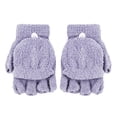 thumbnail image 2 of Tnobhg 1 Pair Winter Gloves Thick Coral Fleece Half-finger Solid Color Flip Cover Warm Cold-proof Soft Anti-slip Mittens Student Writing Typing Gloves, 2 of 7