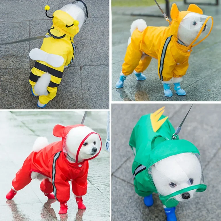 Funny Cartoon Dog Raincoat Waterproof Hoodie Rain Jacket for Pets