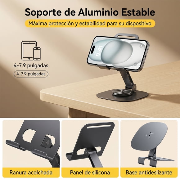 Soporte Celular Plegable Giratorio 360° para Escritorio - Accesorio Móvil Ajustable