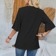 thumbnail image 4 of DHFJKG Women's Boho T Shirt Half Sleeve Summer Beach Hallow Out V Neck Solid Color Loose Fit Tunic Casual Tee Vacation Stylish Tops, 4 of 4