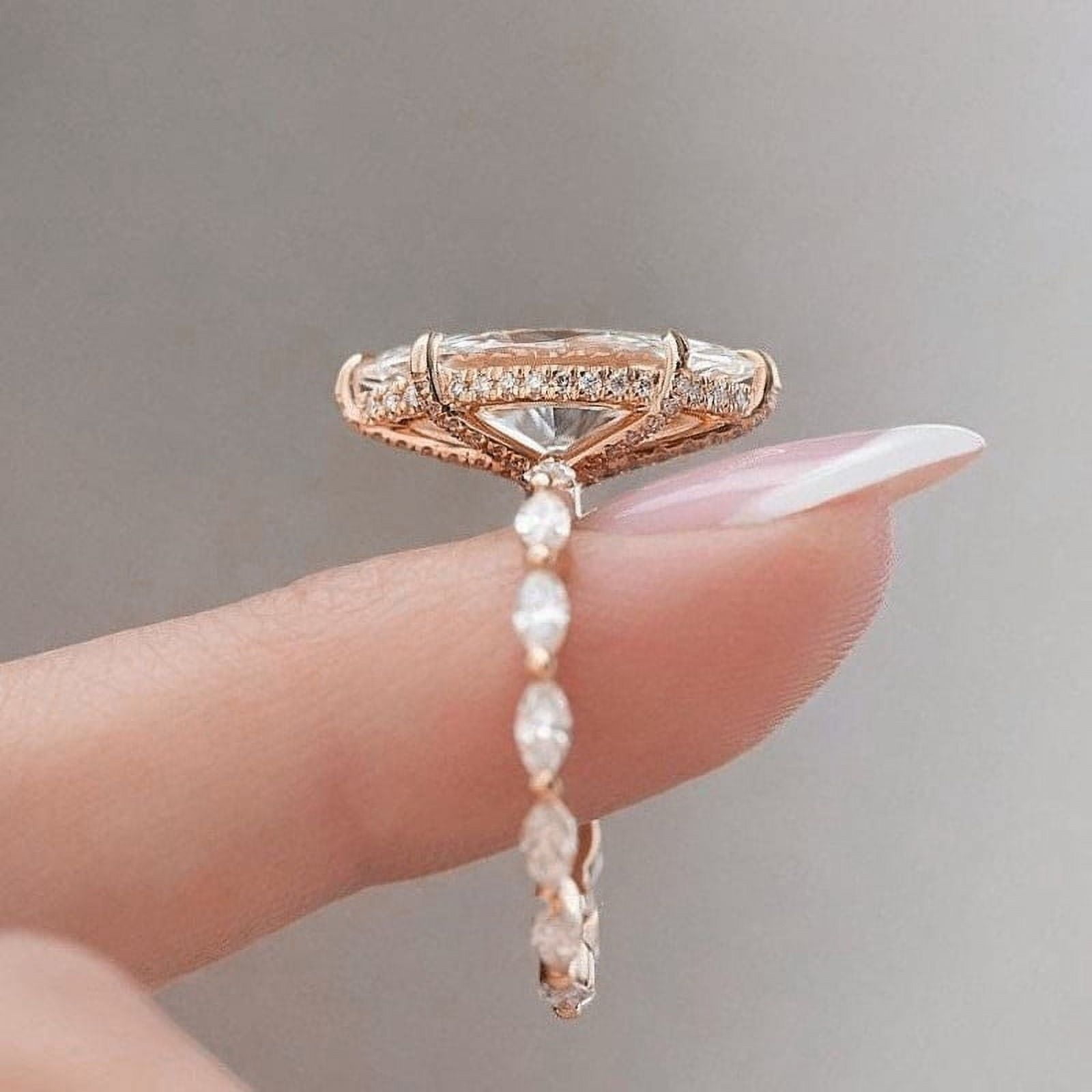 solitaire jewels 2.5CT Marquise Moissanite Hidden Halo Engagement Ring For Women, 18K Rose Gold