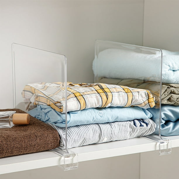 Separadores de estantes transparentes, organizadores acrílicos para libros de ropa de dormitorio (6 uds.)