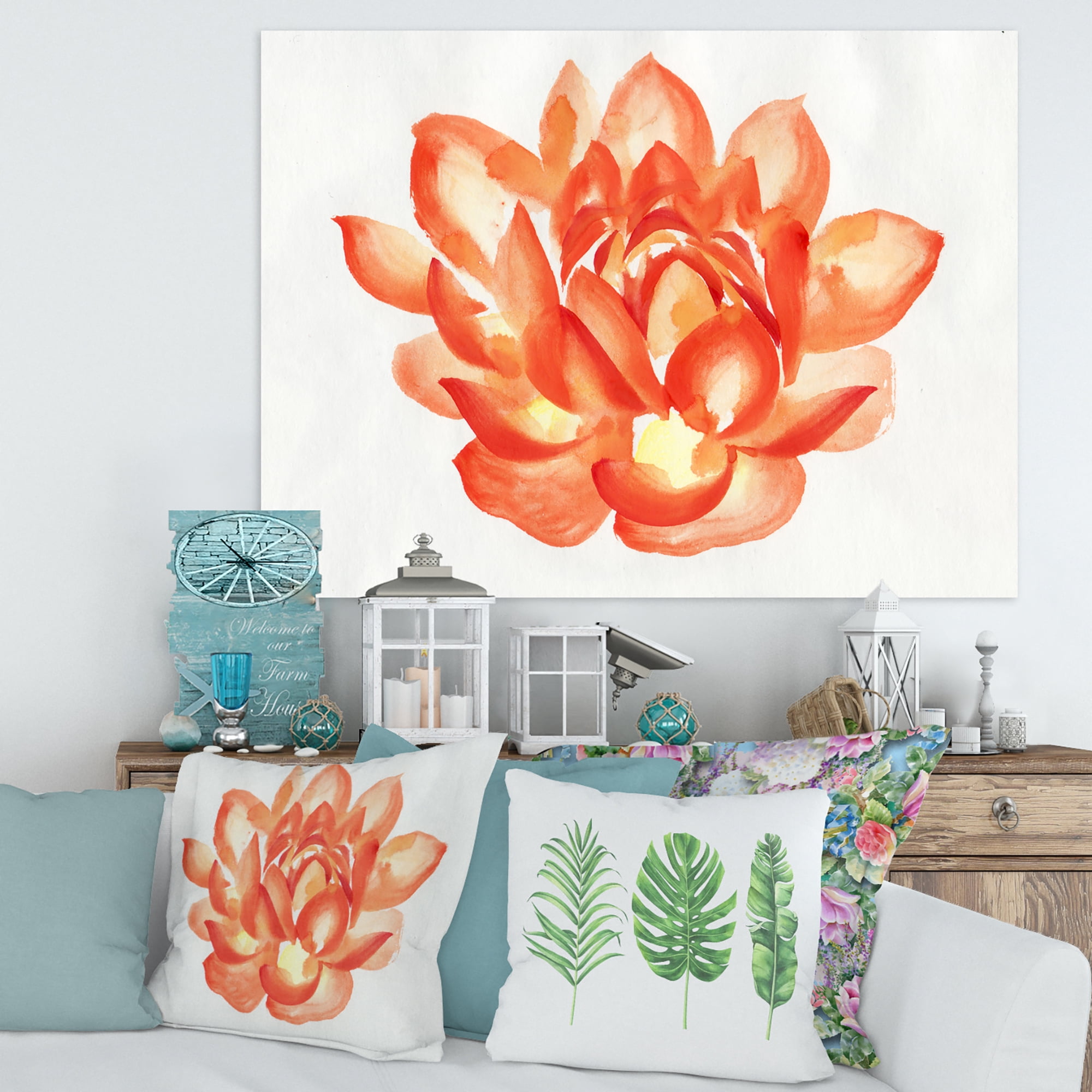 Ancient Detail of A Orange Lotus 12 in x 8 in Painting Canvas Art Print, by Designart