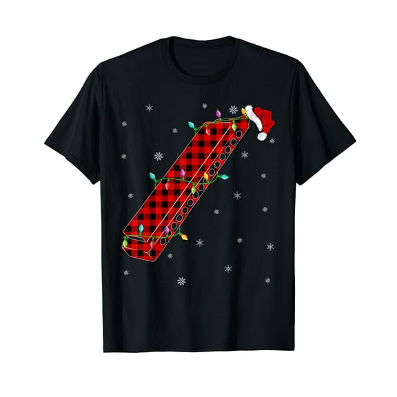 Buffalo Plaid Family Matching Harmonica Christmas Pajama T-Shirt Black Tee