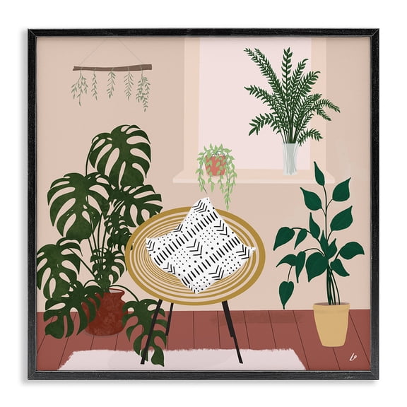 Stupell Industries Eclectic Plant Filled Boho Space Black Framed Giclee Art, 12 x 12, by Lydia Orange