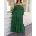thumbnail image 3 of YOGAFOX Women's Boho Off Shoulder Long Sleeve Smocked Side Split Flowy A Line Maxi Dress S-XXL, 3 of 5