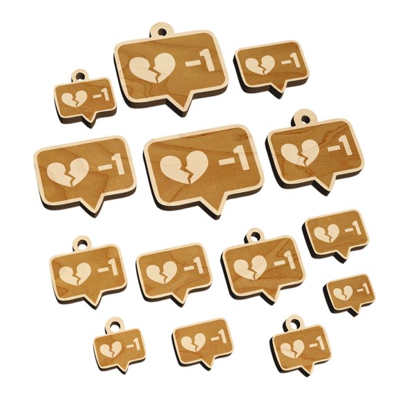 Dislike Broken Heart Minus One Bubble Wood Mini Charms Shapes DIY Craft Jewelry - With Hole - Various Sizes (16pcs)