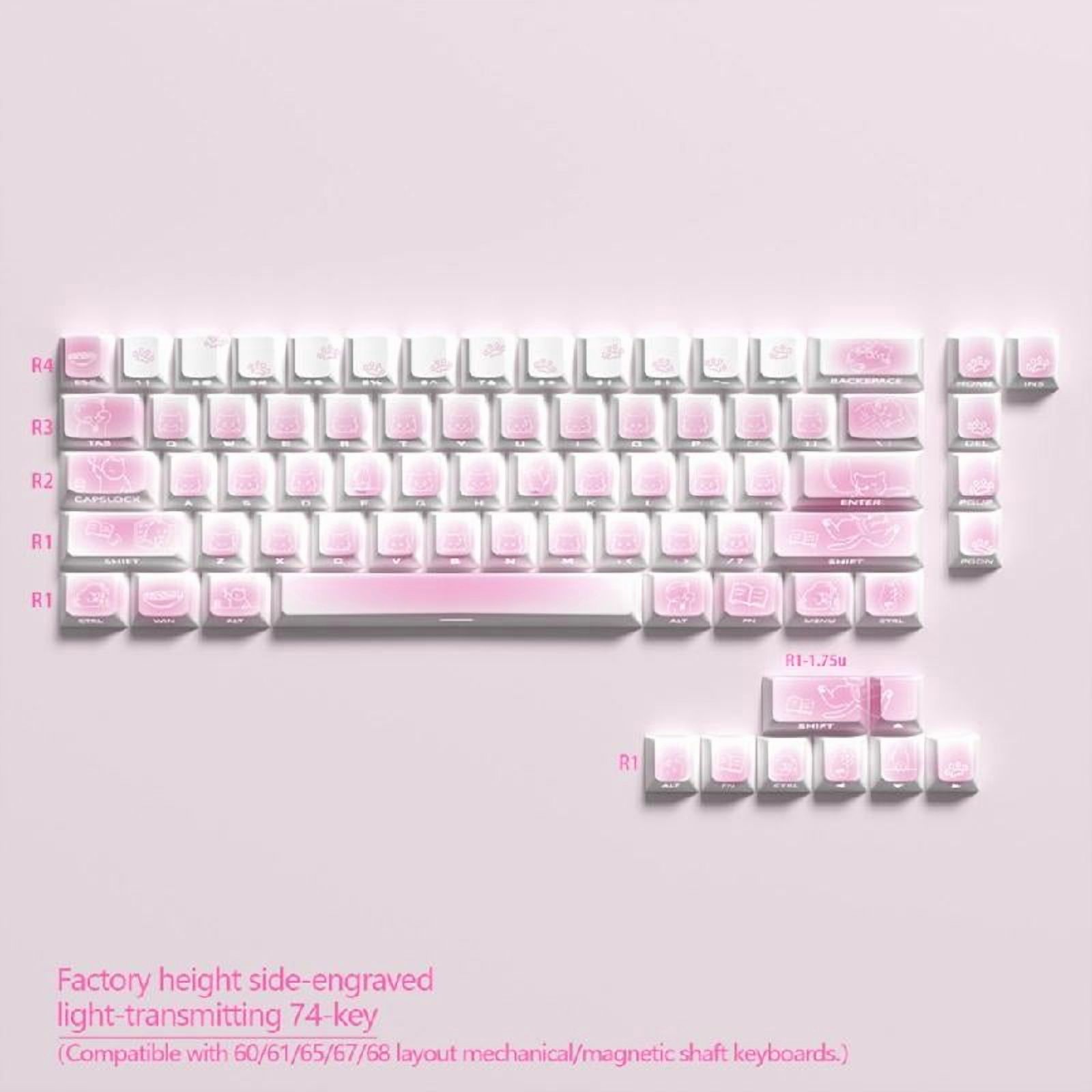 74-Key Keycaps Kitten Themed Side Printed Translucent Keycap Enhances Nighttime Use For Various Mechanical Keyboards