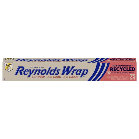 Reynolds Wrap Recycled Aluminum Foil Roll, 12 inches Wide, 75 Total Sq. Ft.