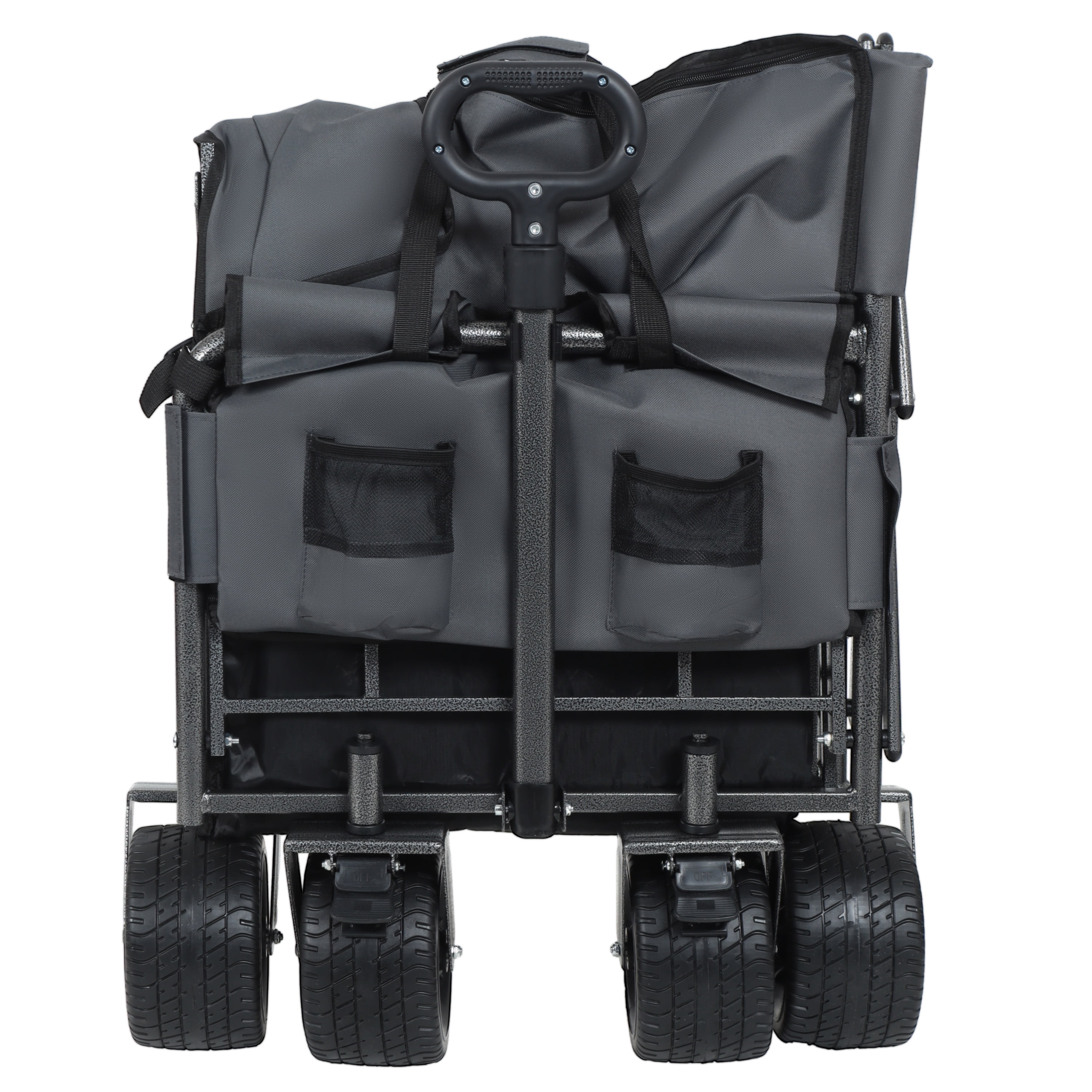 JXXRZ Folding Wagon with Seat, 500lb Heavy Duty Collapsible Utility Cart, All-Terrain Wheels, Large Capacity, Grey
