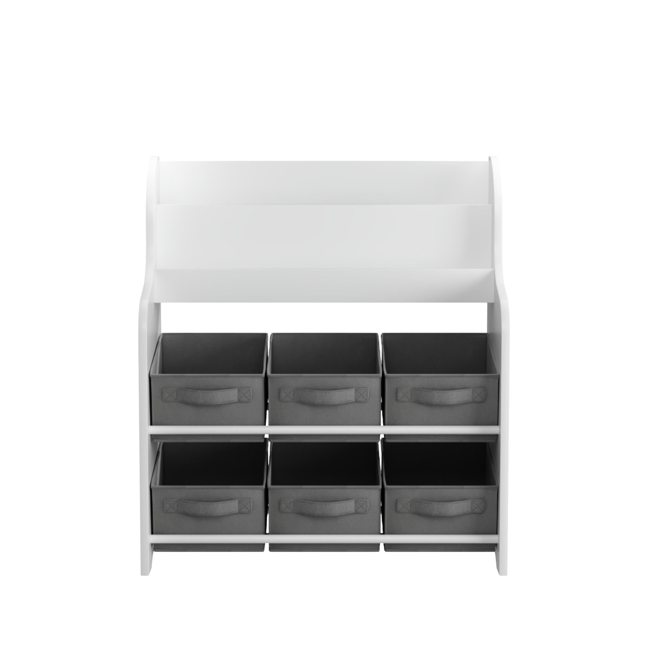 Noble House Kids Bookshelf with Fabric Bins, Front-Facing Book and Toy Organizer for Nursery or Playroom, White & Gray