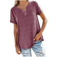 thumbnail image 2 of Daqian Womens Plus Size T-Shirts Fashion Women's Loose Short Sleeve T-shirt Round Neck Solid color Tops Tops for Women Wine 6(S), 2 of 3