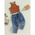 thumbnail image 3 of Bagilaanoe 2pcs Toddler Baby Girl Long Pants Set Sleeveless Camisole Tops + Ripped Jeans Denim Trousers 18M 24M 3T 4T 5T 6T Kids Casual Outfits, 3 of 8