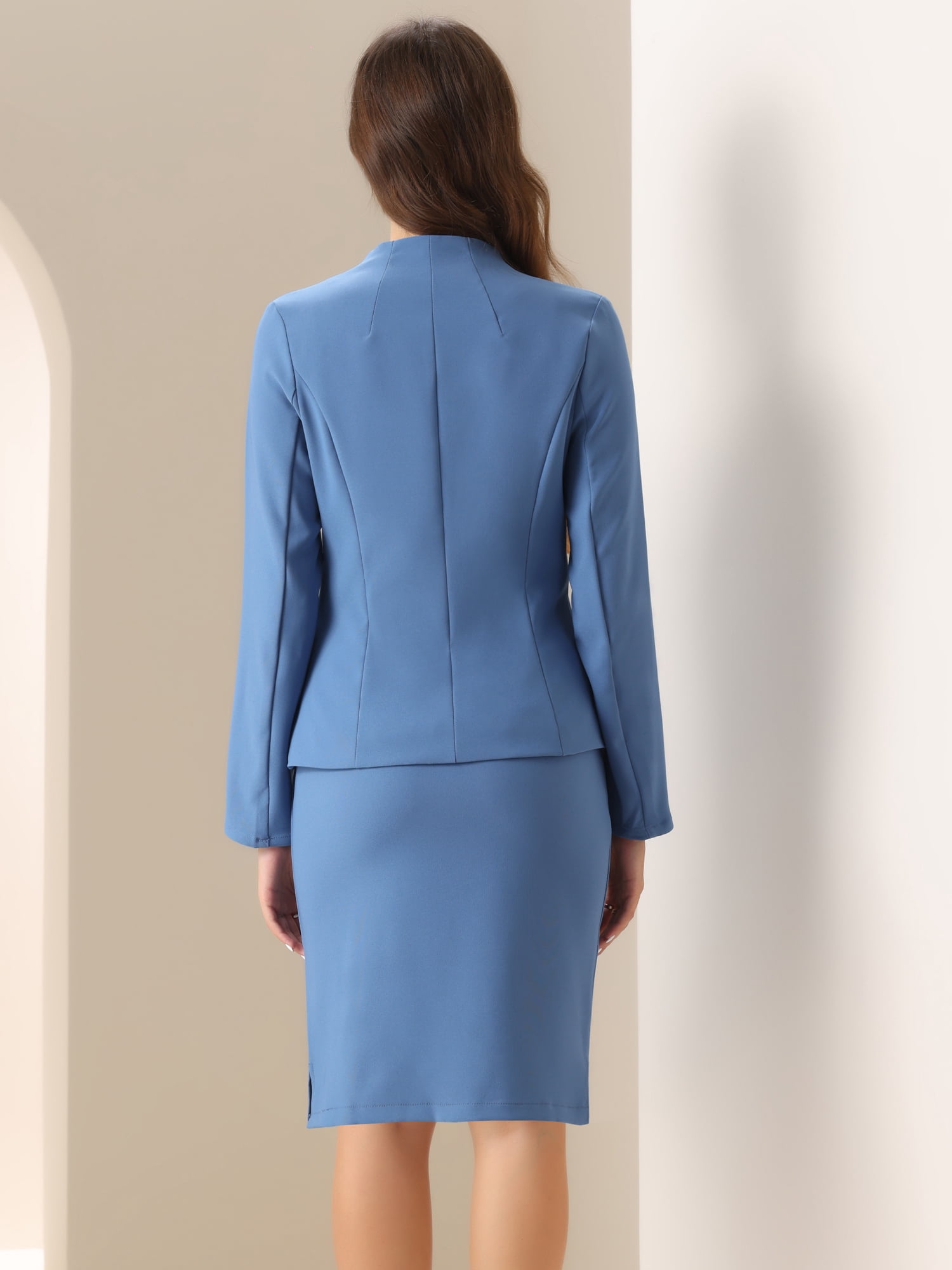 DARING DIVA Women's 2-Piece Business Blazer Pencil Skirt Suit Set S Grey Blue