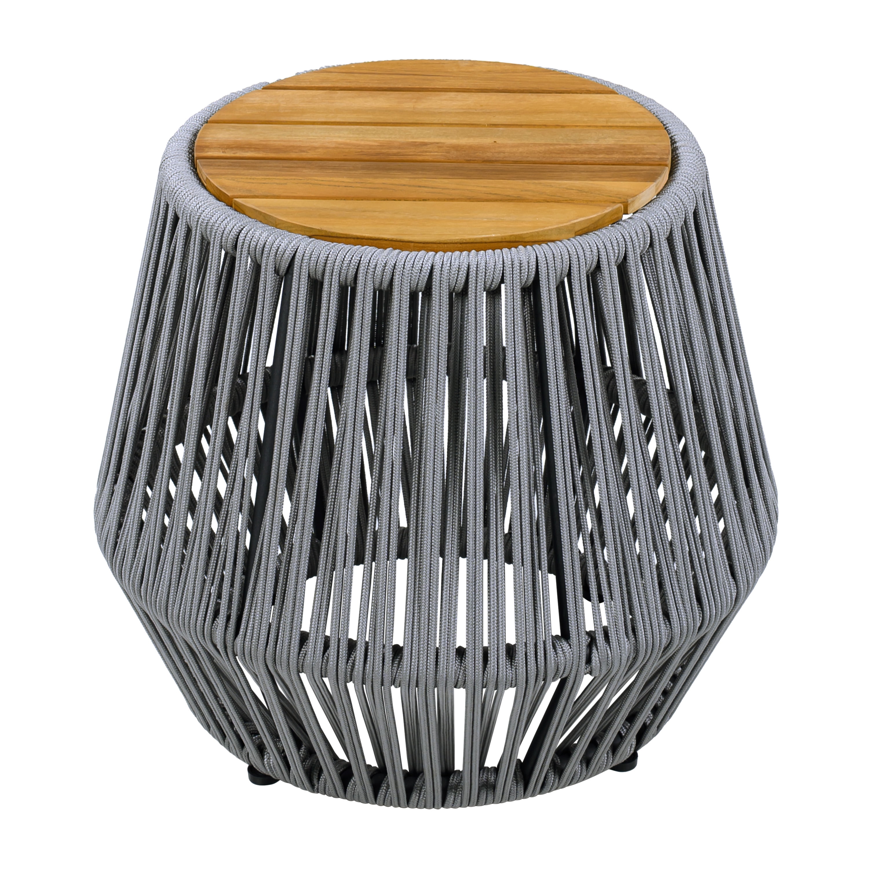 Side Table, Outdoor Acacia Wood Table with Grey Rope Base for Patio Balcony Garden, Teak