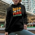 thumbnail image 2 of Dibs on the Fire Captain, Firefighter Quote, Groovy Retro Wavy Text Merch Gift, Black Hooded Sweatshirt or Hoodie, Medium, 2 of 5