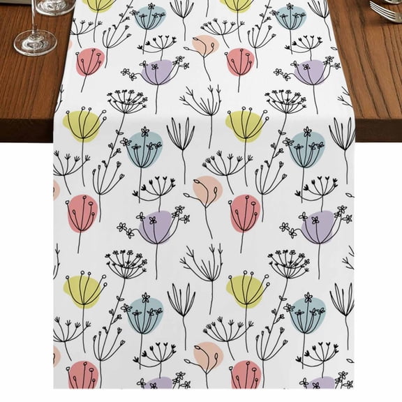 Table Runners 36 Inches Long Dress Scarves, Colorful Flowers Farmhouse Kitchen Table Runner, Short Coffee Tablerunners, Botanical Watercolor Wildflowers Floral 13x36 Inch